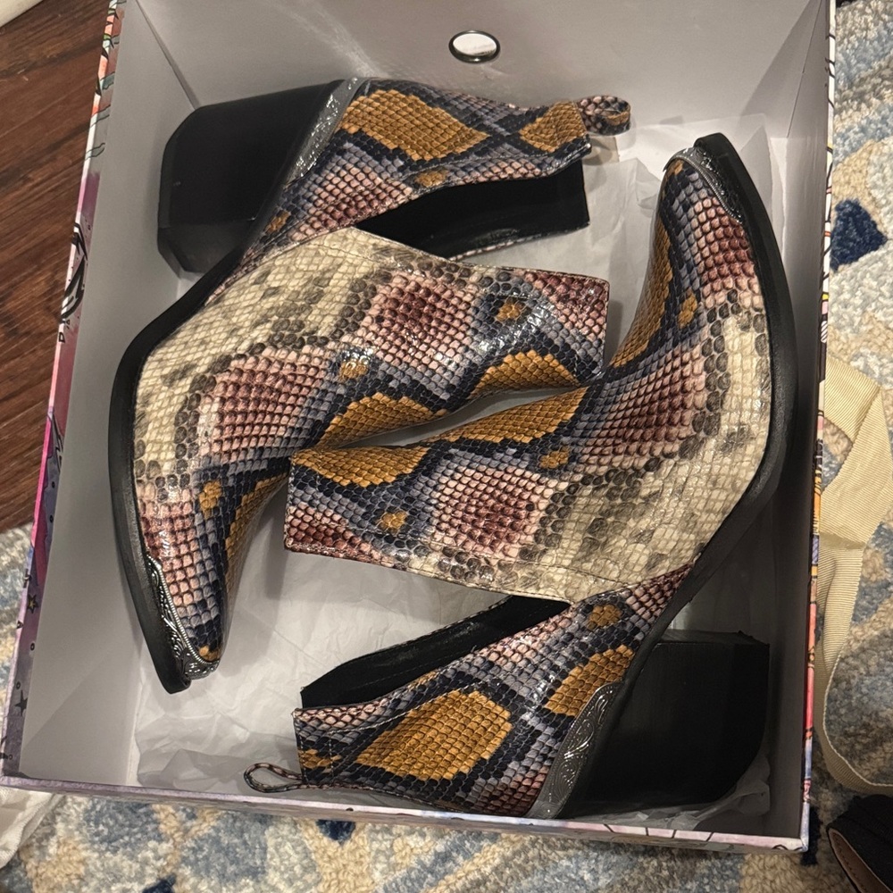 Jeffrey Campbell Cromwell Multicolor Snake Print Ankle Boots